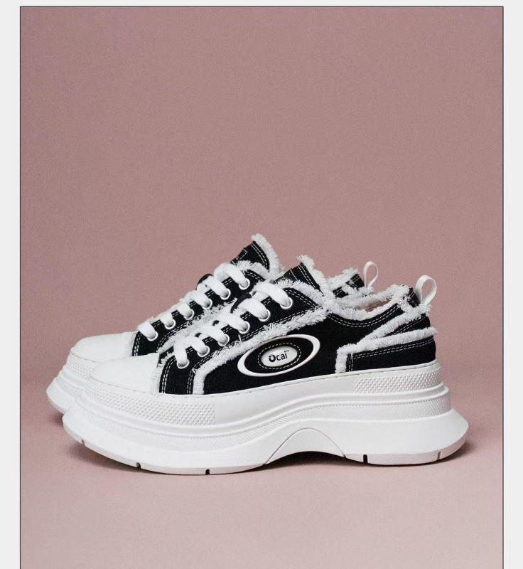 Дамски платнени обувки с височина 3–7 см, балонова подметка, връзки