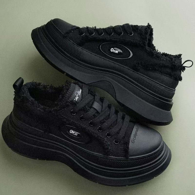 Дамски платнени обувки с височина 3–7 см, балонова подметка, връзки