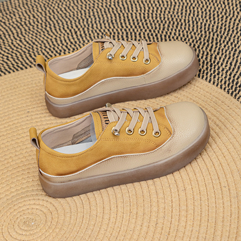Ženske retro udobne tenisice s dvostrukim kožnim gornjim dijelom, elastično slip-on zatvaranje, okrugli vrh, ravna peta, prozračna podstava