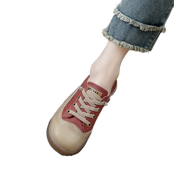 Ženske retro udobne tenisice s dvostrukim kožnim gornjim dijelom, elastično slip-on zatvaranje, okrugli vrh, ravna peta, prozračna podstava