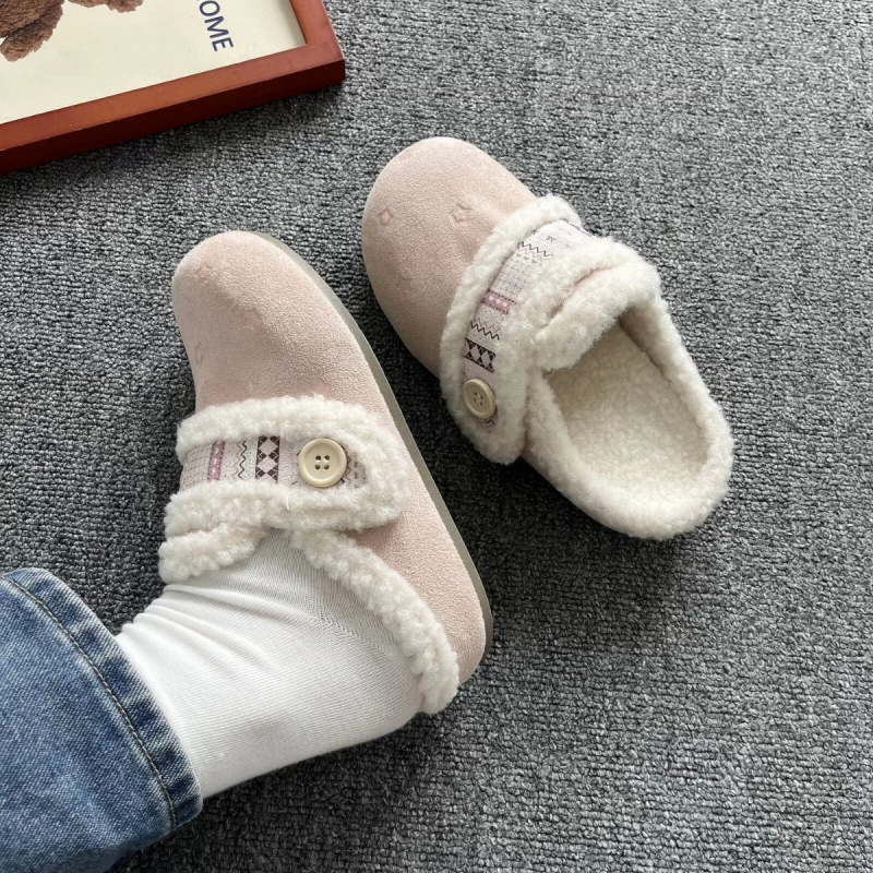 Женски нисък връх обувки с набук горна част, плюшена подплата и памучна вътрешност, каишка Birkenstock стил, гумена подметка