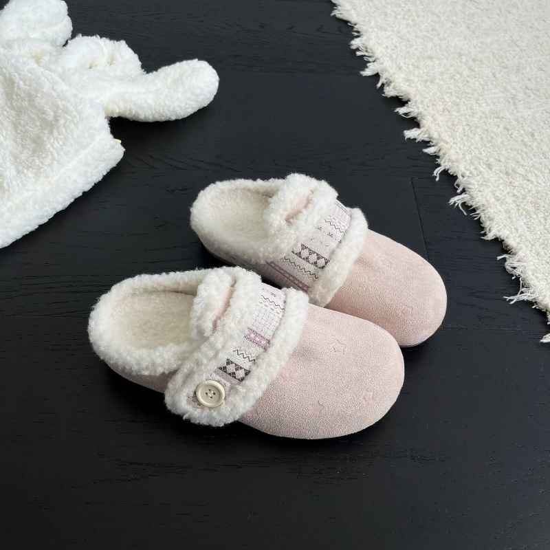 Женски нисък връх обувки с набук горна част, плюшена подплата и памучна вътрешност, каишка Birkenstock стил, гумена подметка