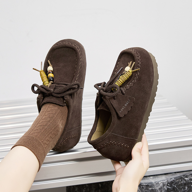 Ženské platformové tenisky inšpirované Birkenstock, hrubá podrážka 3-5 cm, horná časť z hovädzej semi, okrúhla špička, viazanie vpredu, gumová podrážka