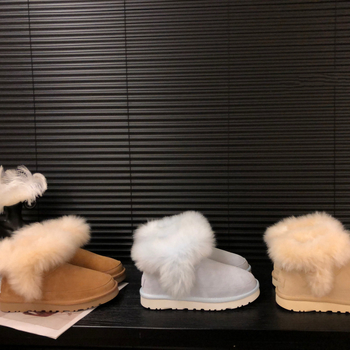 Дамски снежни обувки с пухкав връх и подплата от овча вълна, дебела подметка EVA, Зима 2025