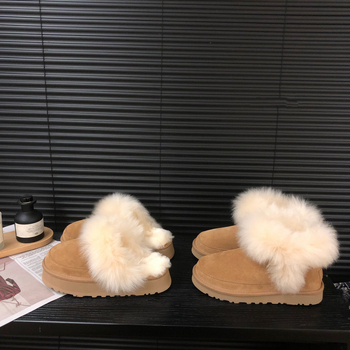 Дамски снежни обувки с пухкав връх и подплата от овча вълна, дебела подметка EVA, Зима 2025