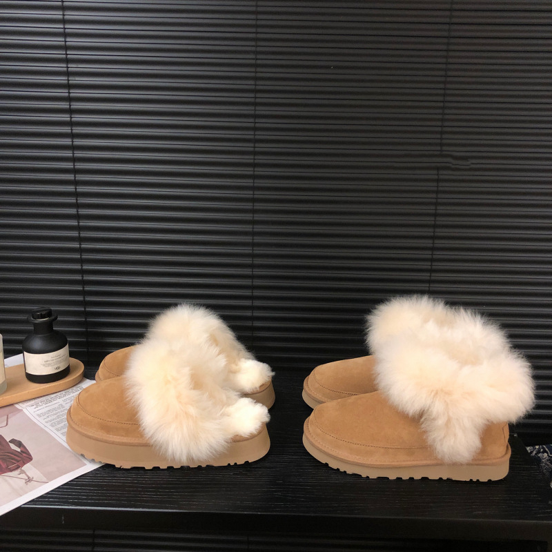 Дамски снежни обувки с пухкав връх и подплата от овча вълна, дебела подметка EVA, Зима 2025