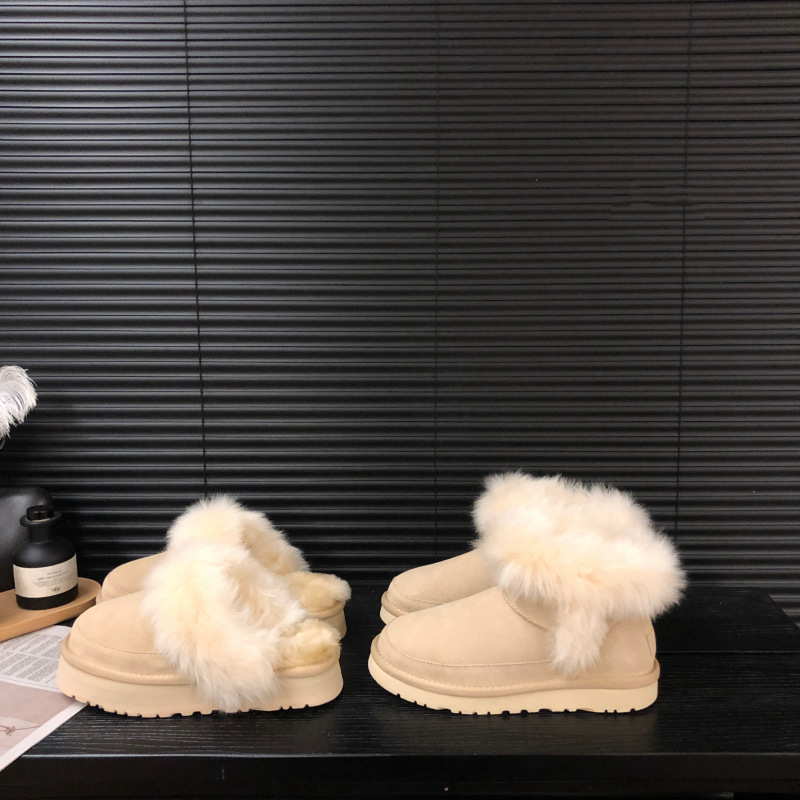 Дамски снежни обувки с пухкав връх и подплата от овча вълна, дебела подметка EVA, Зима 2025