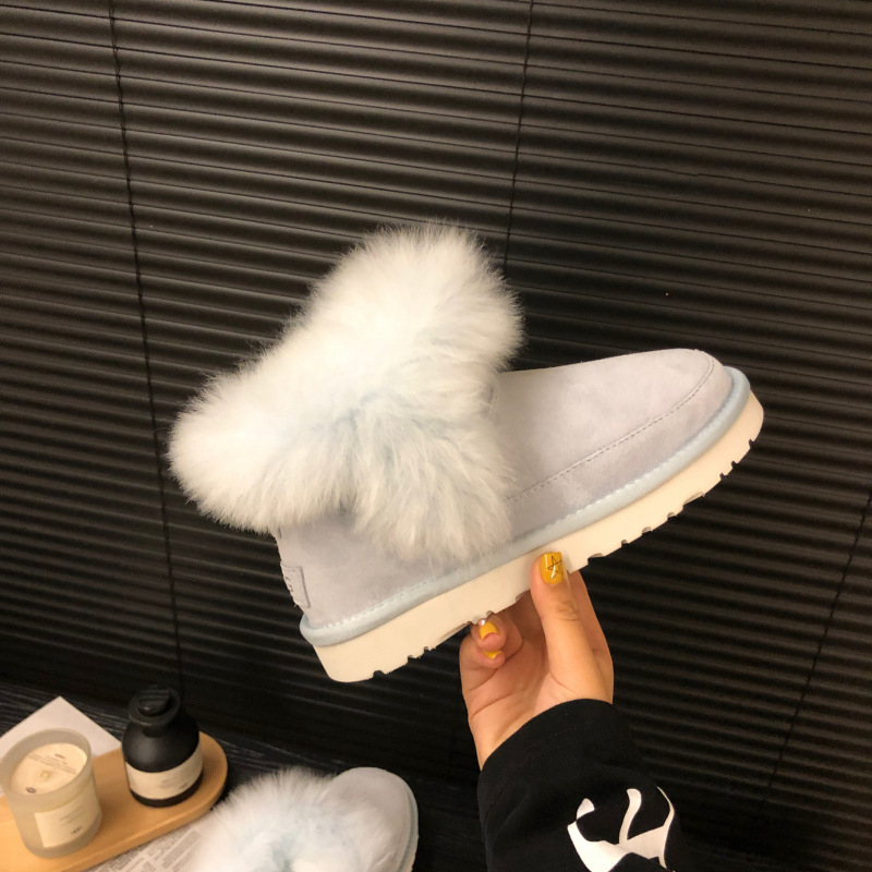 Дамски снежни обувки с пухкав връх и подплата от овча вълна, дебела подметка EVA, Зима 2025