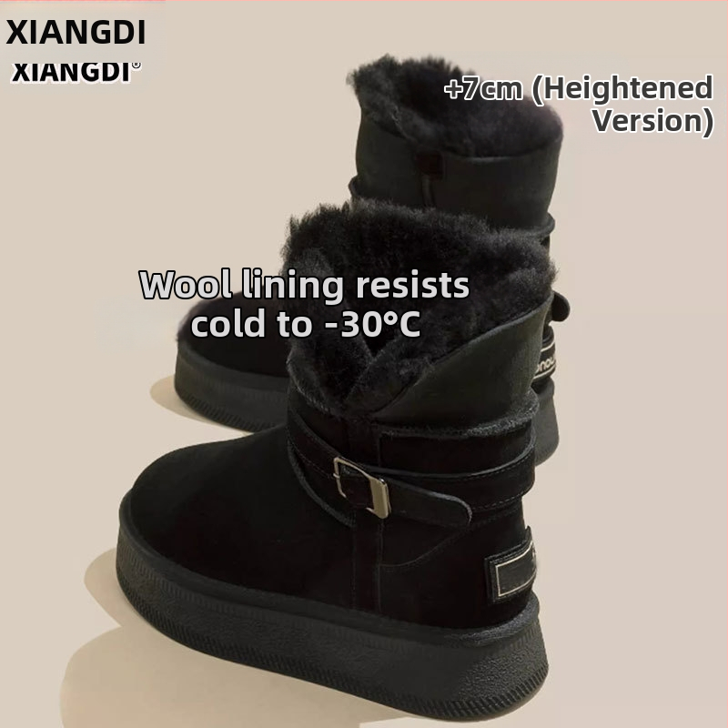 Женски снегоботи от набук, водоустойчиви, нехлъзгаща се подметка, вътрешна вълнена подплата, висока горна част, дебела подметка (водоустойчиви; нехлъзгаща се подметка; вътрешна вълнена подплата; висока горна част; дебела подметка)