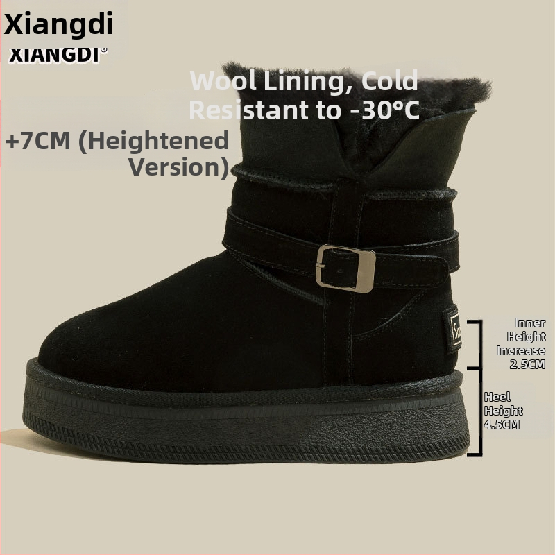 Женски снегоботи от набук, водоустойчиви, нехлъзгаща се подметка, вътрешна вълнена подплата, висока горна част, дебела подметка (водоустойчиви; нехлъзгаща се подметка; вътрешна вълнена подплата; висока горна част; дебела подметка)
