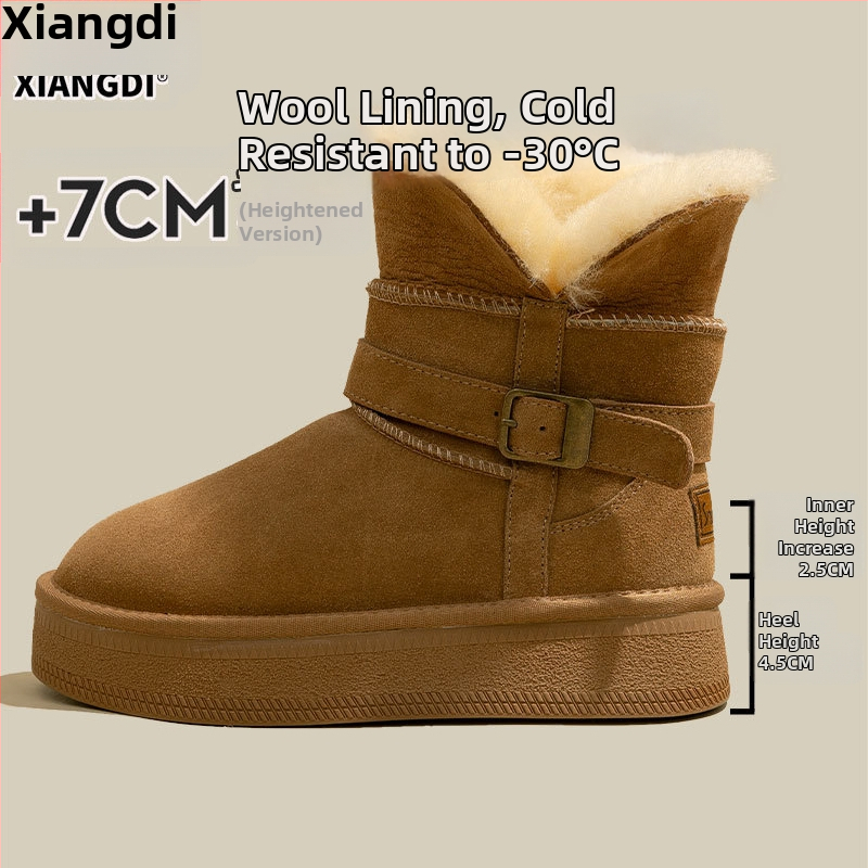 Женски снегоботи от набук, водоустойчиви, нехлъзгаща се подметка, вътрешна вълнена подплата, висока горна част, дебела подметка (водоустойчиви; нехлъзгаща се подметка; вътрешна вълнена подплата; висока горна част; дебела подметка)