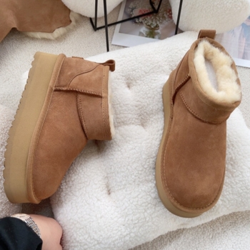 Botine de iarnă pentru femei, talpă cu platformă de 4 cm, căptușite cu lână de miel, talpă internă cu lână, gleznă scurtă, vârf rotund