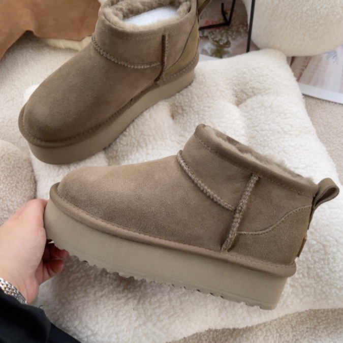 Botine de iarnă pentru femei, talpă cu platformă de 4 cm, căptușite cu lână de miel, talpă internă cu lână, gleznă scurtă, vârf rotund