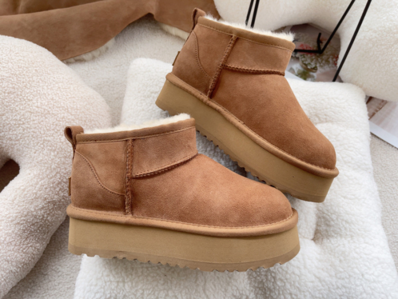 Botine de iarnă pentru femei, talpă cu platformă de 4 cm, căptușite cu lână de miel, talpă internă cu lână, gleznă scurtă, vârf rotund