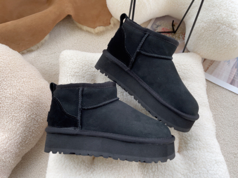 Botine de iarnă pentru femei, talpă cu platformă de 4 cm, căptușite cu lână de miel, talpă internă cu lână, gleznă scurtă, vârf rotund