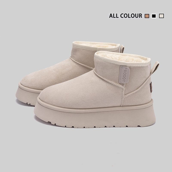 Cizme de zăpadă pentru femei cu căptușeală din blană, partea superioară elastică, talpă din cauciuc, înălțime medie, colecția de iarnă 2025