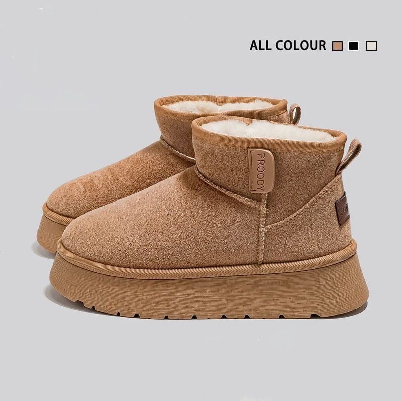 Cizme de zăpadă pentru femei cu căptușeală din blană, partea superioară elastică, talpă din cauciuc, înălțime medie, colecția de iarnă 2025