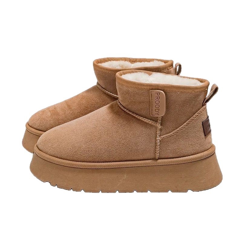 Cizme de zăpadă pentru femei cu căptușeală din blană, partea superioară elastică, talpă din cauciuc, înălțime medie, colecția de iarnă 2025