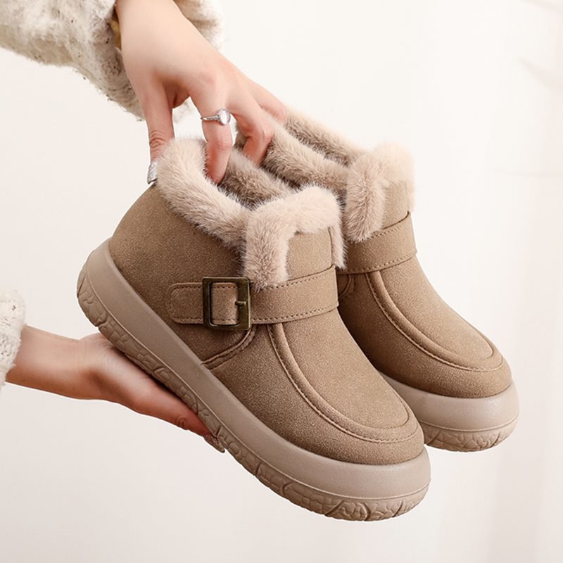 Зимни дамски памучни обувки, подплатени изкуствен пух, средна височина горна част, подметка от полиуретан