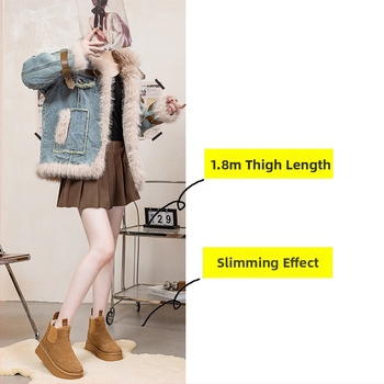 Ženske Chelsea zimske čizme s 9 cm unutarnjim povećanjem visine, mat gornji dio od teleće kože, unutarnja umjetna baršunasta podstava, debeli potplat, protuklizne