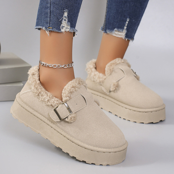 Ženske zimske čizme za snijeg s nubuk gornjim dijelom, gumom, umjetnim krznom, slip-on, 4 cm debeli potplat