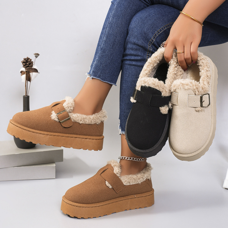 Ženske zimske čizme za snijeg s nubuk gornjim dijelom, gumom, umjetnim krznom, slip-on, 4 cm debeli potplat