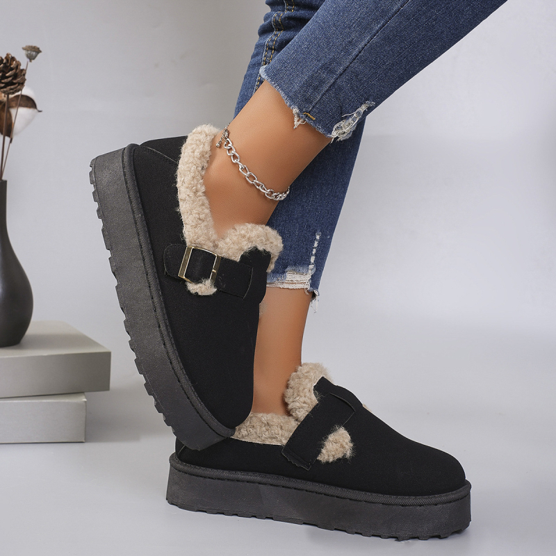 Ženske zimske čizme za snijeg s nubuk gornjim dijelom, gumom, umjetnim krznom, slip-on, 4 cm debeli potplat