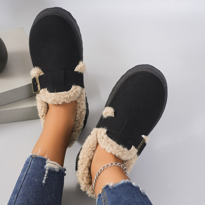 Ženske zimske čizme za snijeg s nubuk gornjim dijelom, gumom, umjetnim krznom, slip-on, 4 cm debeli potplat