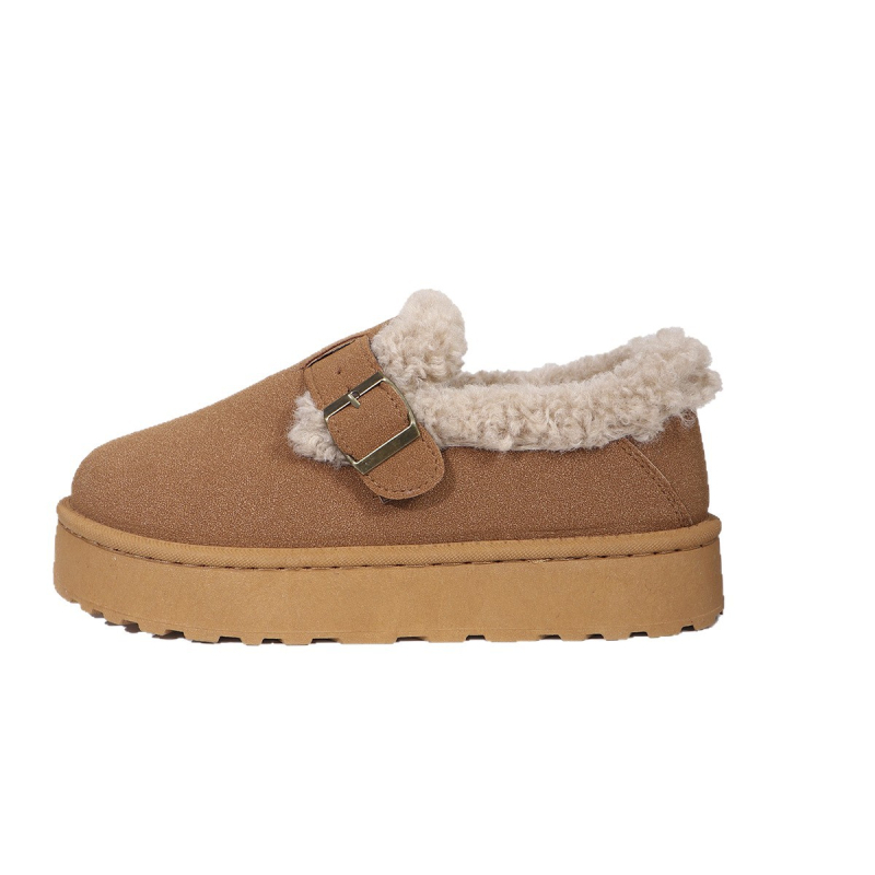 Ženske zimske čizme za snijeg s nubuk gornjim dijelom, gumom, umjetnim krznom, slip-on, 4 cm debeli potplat