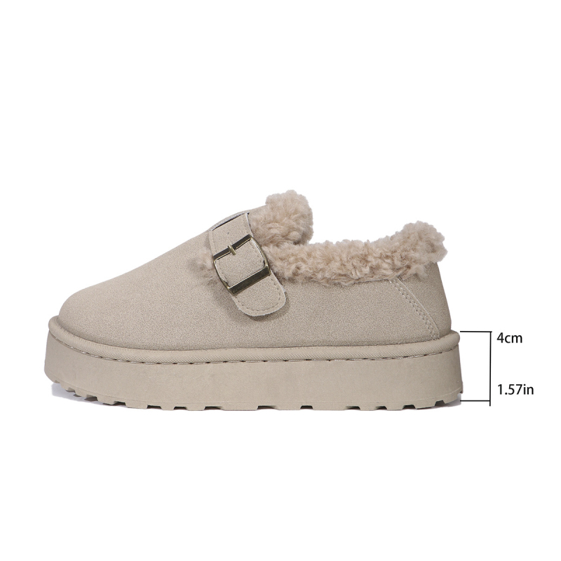 Ženske zimske čizme za snijeg s nubuk gornjim dijelom, gumom, umjetnim krznom, slip-on, 4 cm debeli potplat