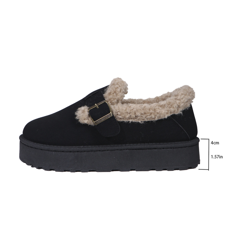 Ženske zimske čizme za snijeg s nubuk gornjim dijelom, gumom, umjetnim krznom, slip-on, 4 cm debeli potplat