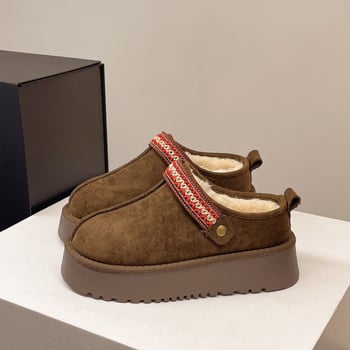 Ženské snehové čižmy s etnickou výšivkou, hrubá podrážka, teplá plyšová výstelka, slip-on, protišmyková gumová podrážka