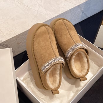 Ženské snehové čižmy s etnickou výšivkou, hrubá podrážka, teplá plyšová výstelka, slip-on, protišmyková gumová podrážka