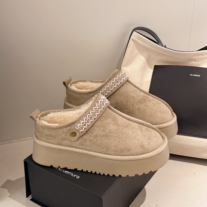 Ženské snehové čižmy s etnickou výšivkou, hrubá podrážka, teplá plyšová výstelka, slip-on, protišmyková gumová podrážka