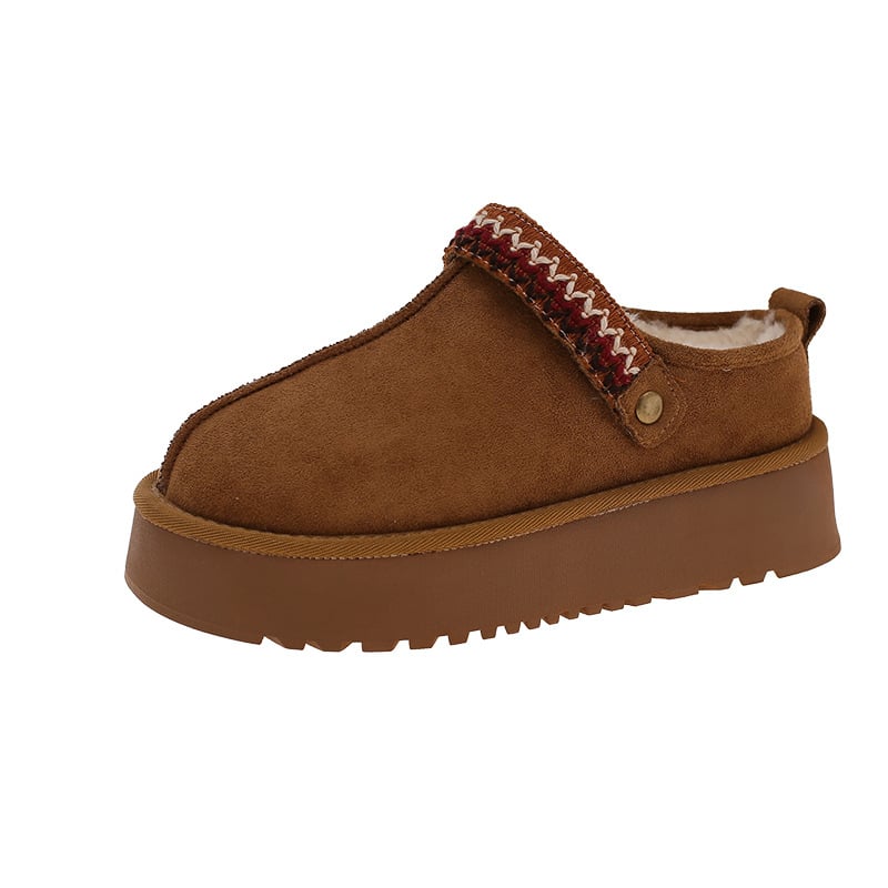 Ženské snehové čižmy s etnickou výšivkou, hrubá podrážka, teplá plyšová výstelka, slip-on, protišmyková gumová podrážka