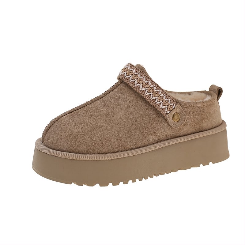 Ženské snehové čižmy s etnickou výšivkou, hrubá podrážka, teplá plyšová výstelka, slip-on, protišmyková gumová podrážka