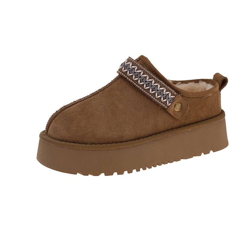 Ženské snehové čižmy s etnickou výšivkou, hrubá podrážka, teplá plyšová výstelka, slip-on, protišmyková gumová podrážka