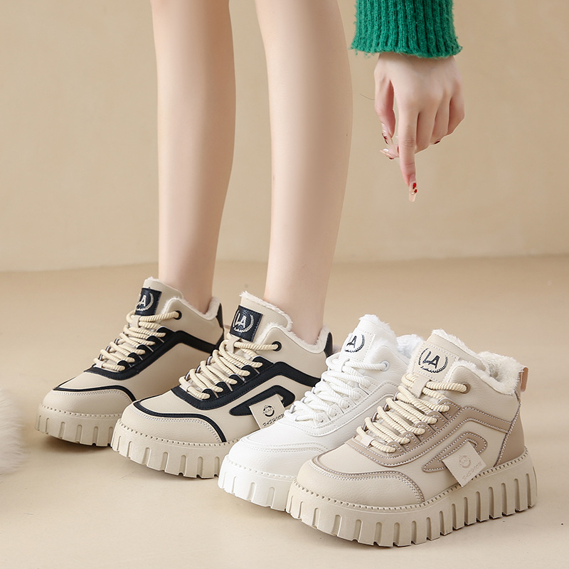 Ženske zimske visoke čizme s flecom, PU gornji dio, gumeni potplat, vezanje