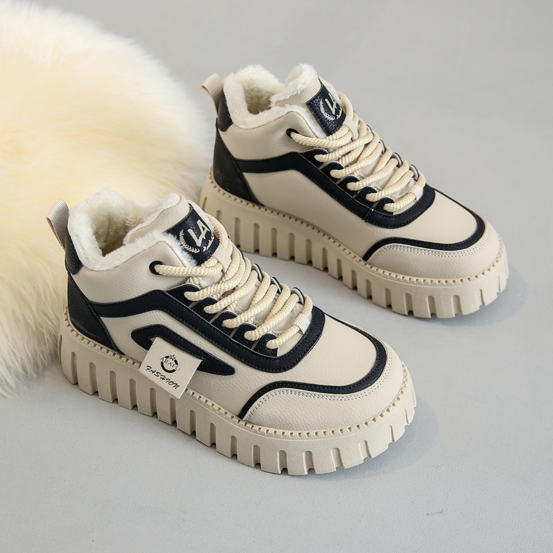 Ženske zimske visoke čizme s flecom, PU gornji dio, gumeni potplat, vezanje