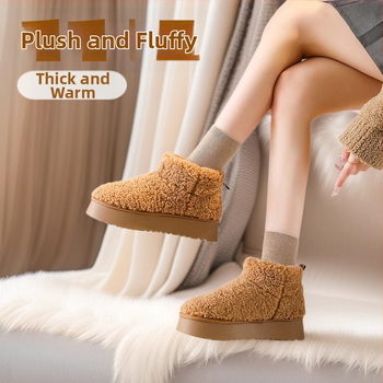 Дамски снежни ботуши с изкуствен плюш, подплата от изкуствена козина, подметка от пениста гума, средна височина на горната част, височина на тока 3–5 см