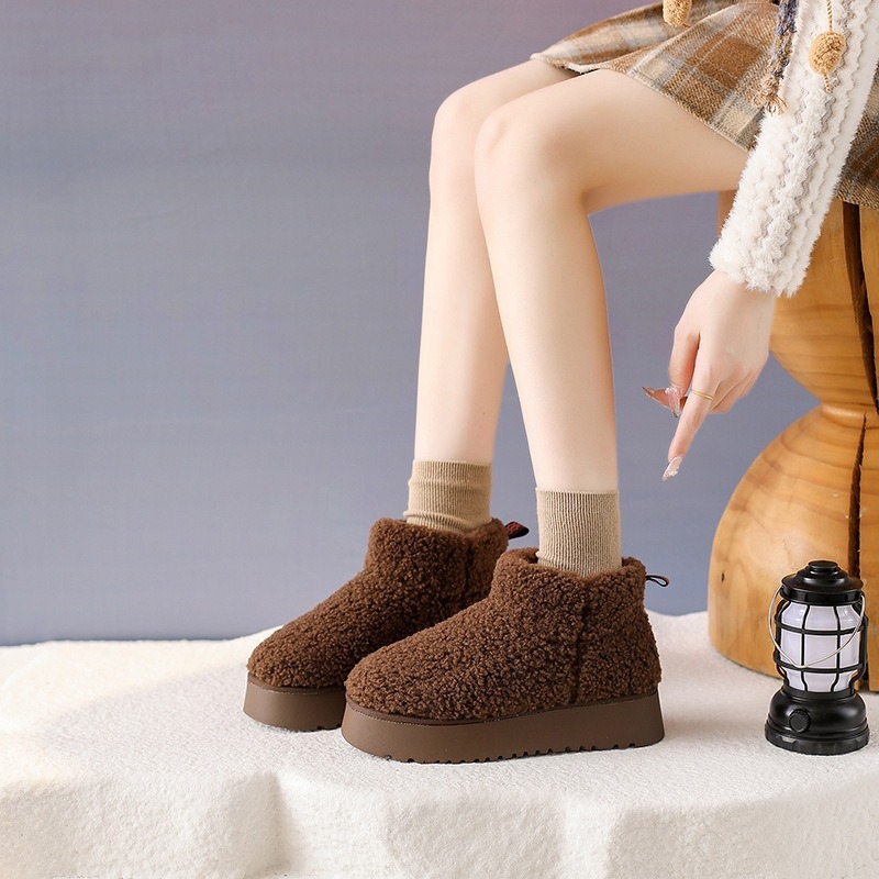 Дамски снежни ботуши с изкуствен плюш, подплата от изкуствена козина, подметка от пениста гума, средна височина на горната част, височина на тока 3–5 см