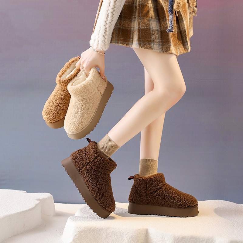 Дамски снежни ботуши с изкуствен плюш, подплата от изкуствена козина, подметка от пениста гума, средна височина на горната част, височина на тока 3–5 см