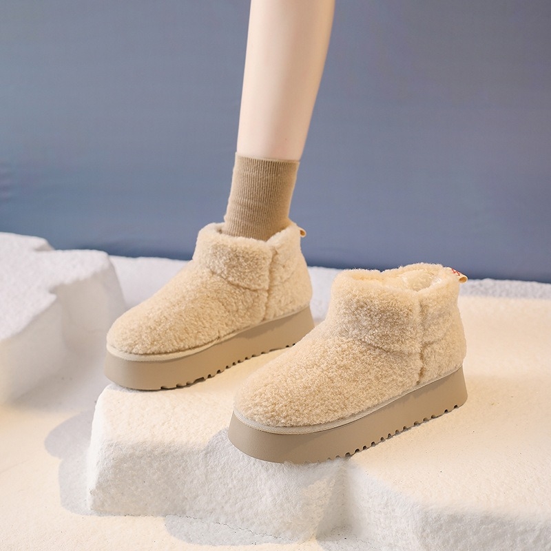 Дамски снежни ботуши с изкуствен плюш, подплата от изкуствена козина, подметка от пениста гума, средна височина на горната част, височина на тока 3–5 см
