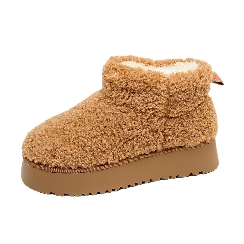 Дамски снежни ботуши с изкуствен плюш, подплата от изкуствена козина, подметка от пениста гума, средна височина на горната част, височина на тока 3–5 см