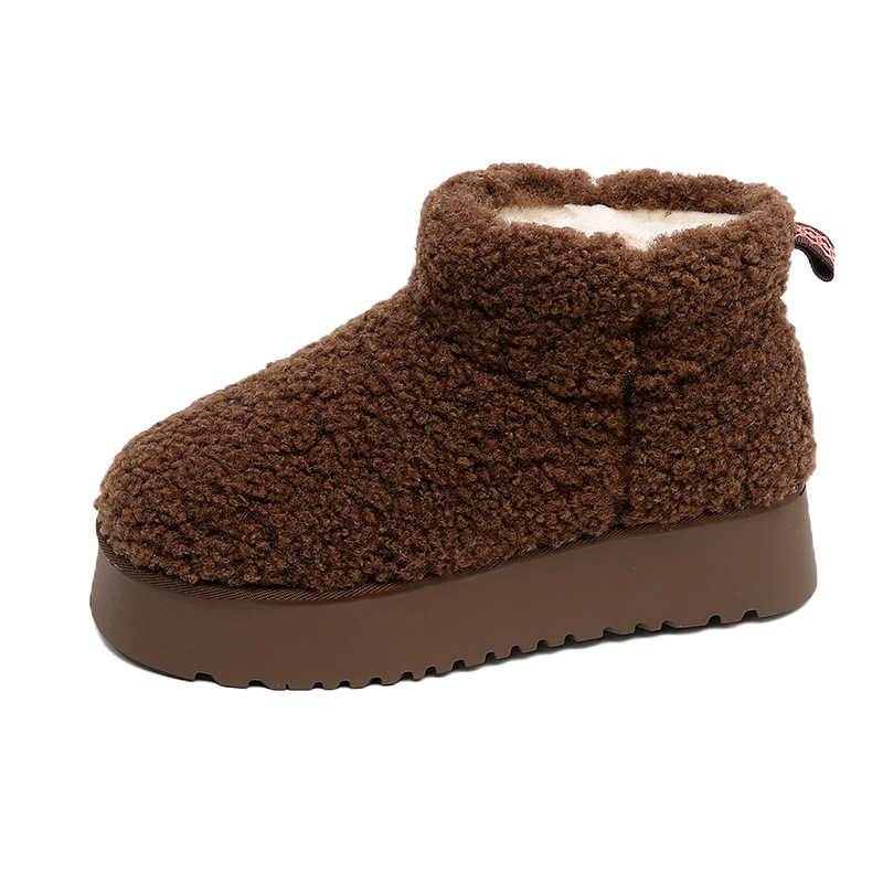 Дамски снежни ботуши с изкуствен плюш, подплата от изкуствена козина, подметка от пениста гума, средна височина на горната част, височина на тока 3–5 см