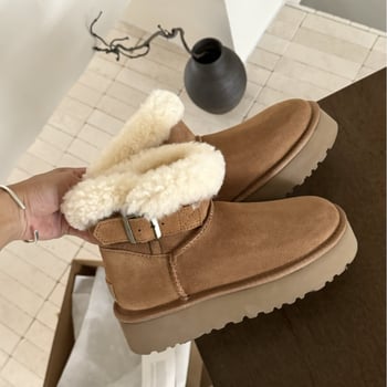 Дамски зимни боти за сняг от велур със пухена подплата и 3 см повдигаща подметка