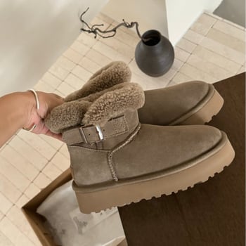 Дамски зимни боти за сняг от велур със пухена подплата и 3 см повдигаща подметка