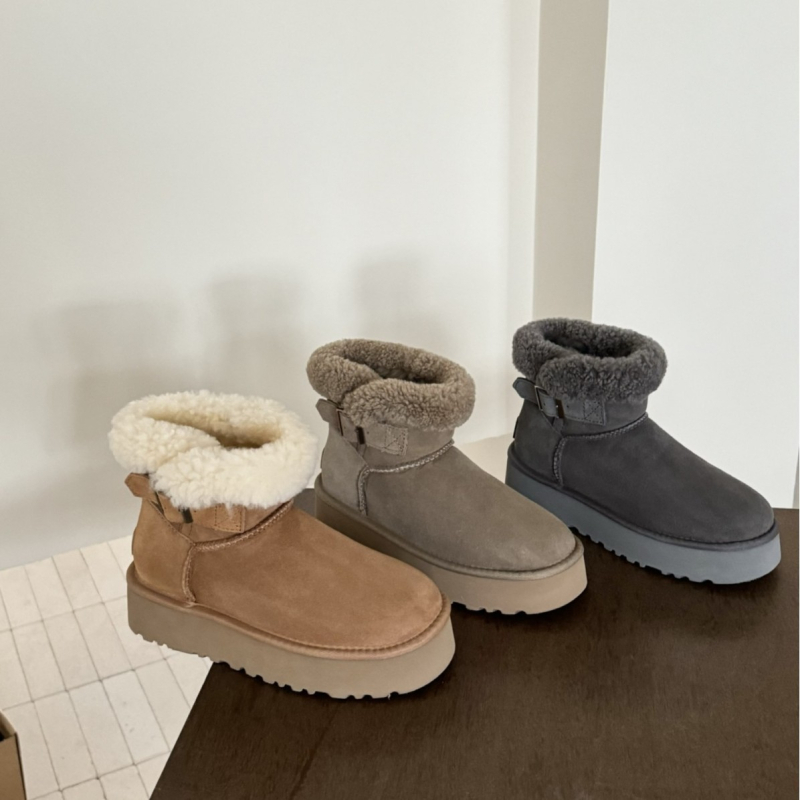 Дамски зимни боти за сняг от велур със пухена подплата и 3 см повдигаща подметка