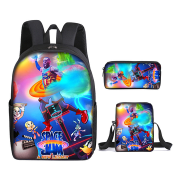 Trys dalių mokyklinių kuprinių rinkinys: kuprinė, pečių rankinė ir dėklas su animaciniu atvaizdu — Oxford audinys, poliesterio pamušalas, kvėpuojantis, labai lengvas, išplėtimas