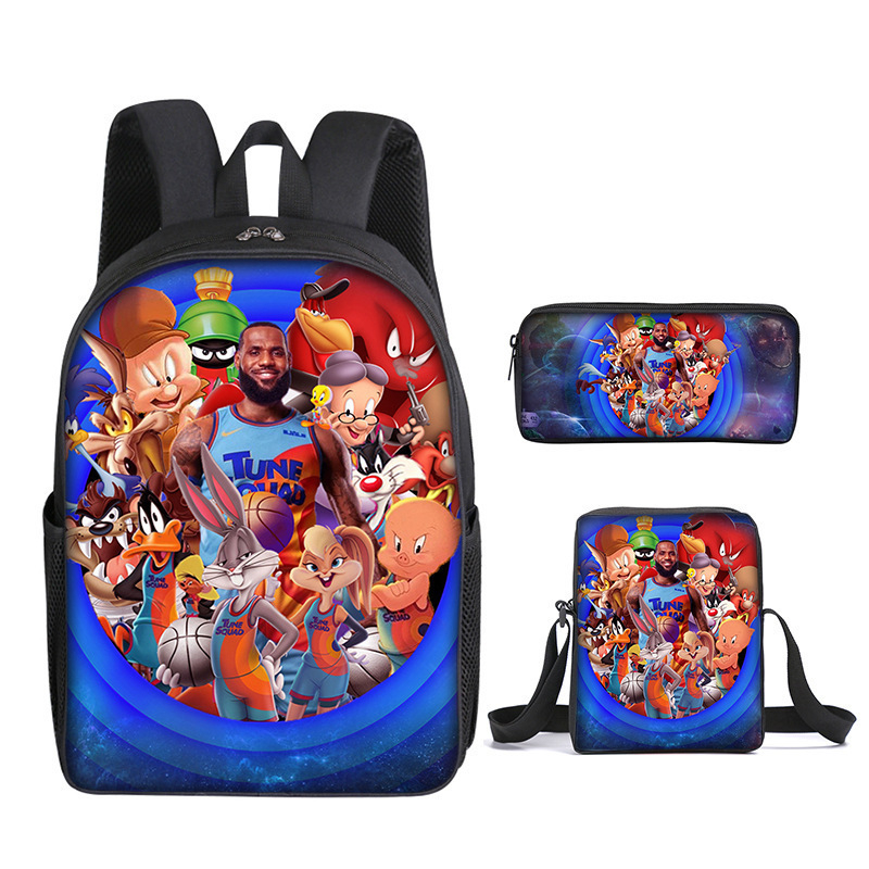 Trys dalių mokyklinių kuprinių rinkinys: kuprinė, pečių rankinė ir dėklas su animaciniu atvaizdu — Oxford audinys, poliesterio pamušalas, kvėpuojantis, labai lengvas, išplėtimas